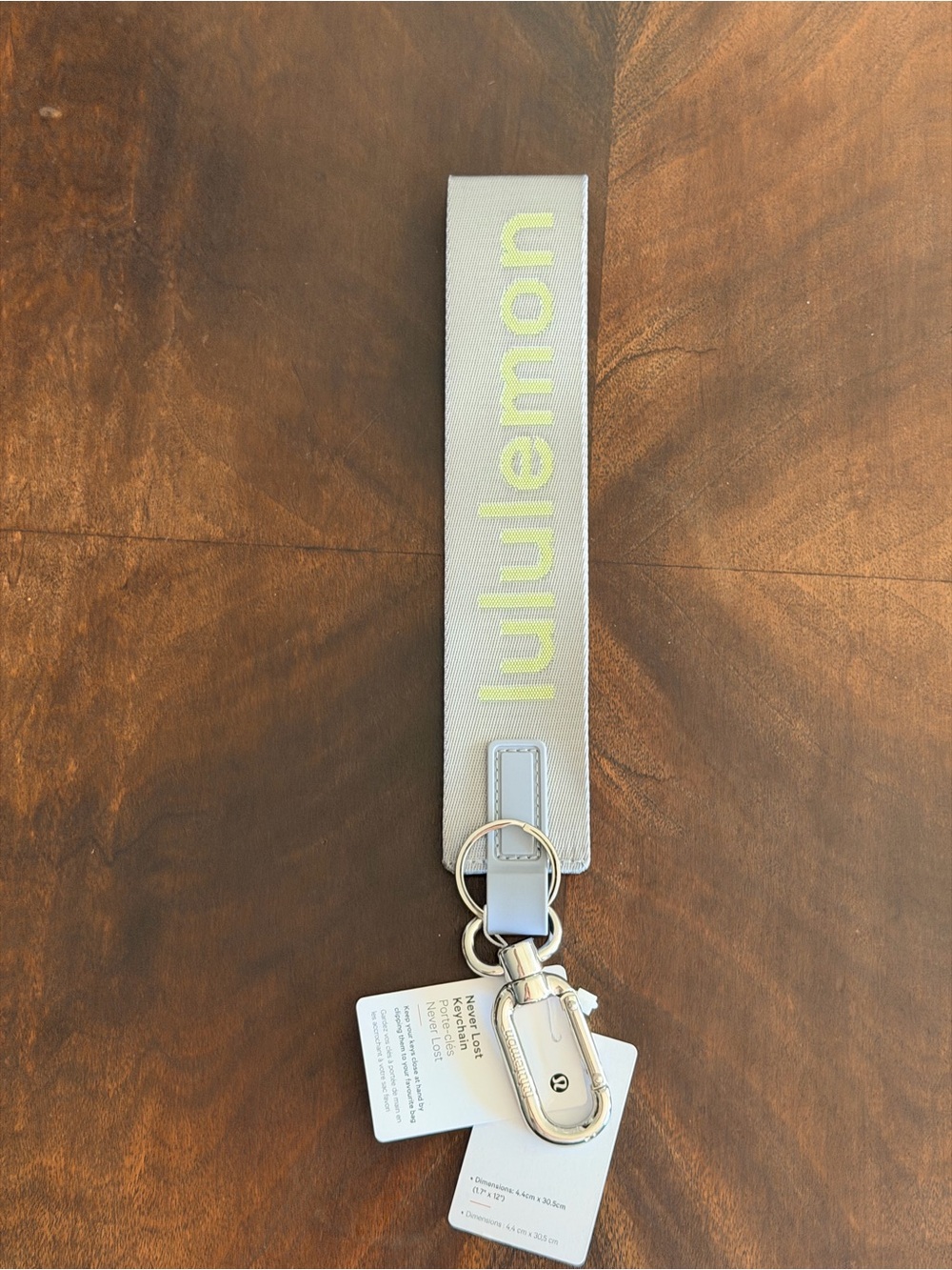 NWT Lululemon Never Lost Keychain - Rhino Grey/Electric Lemon